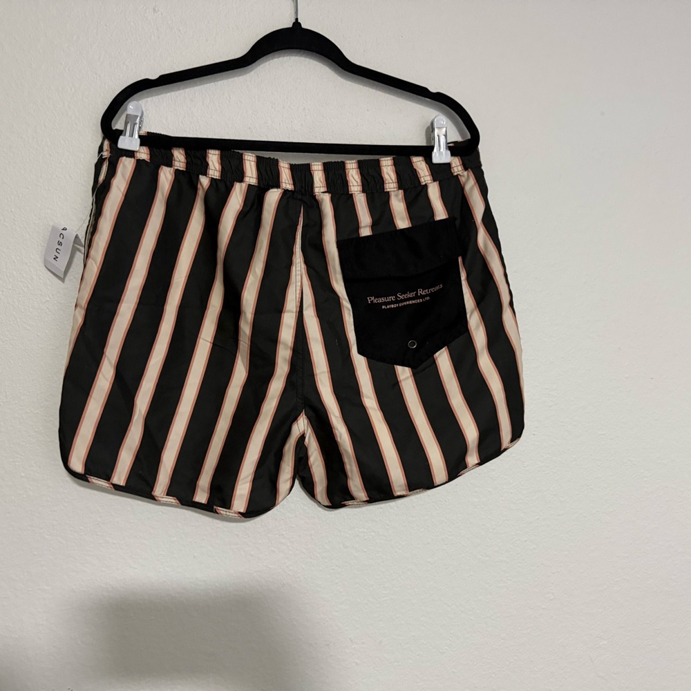 PacSun Playboy Striped Black and Tan Athletic Shorts - Picture 4 of 9